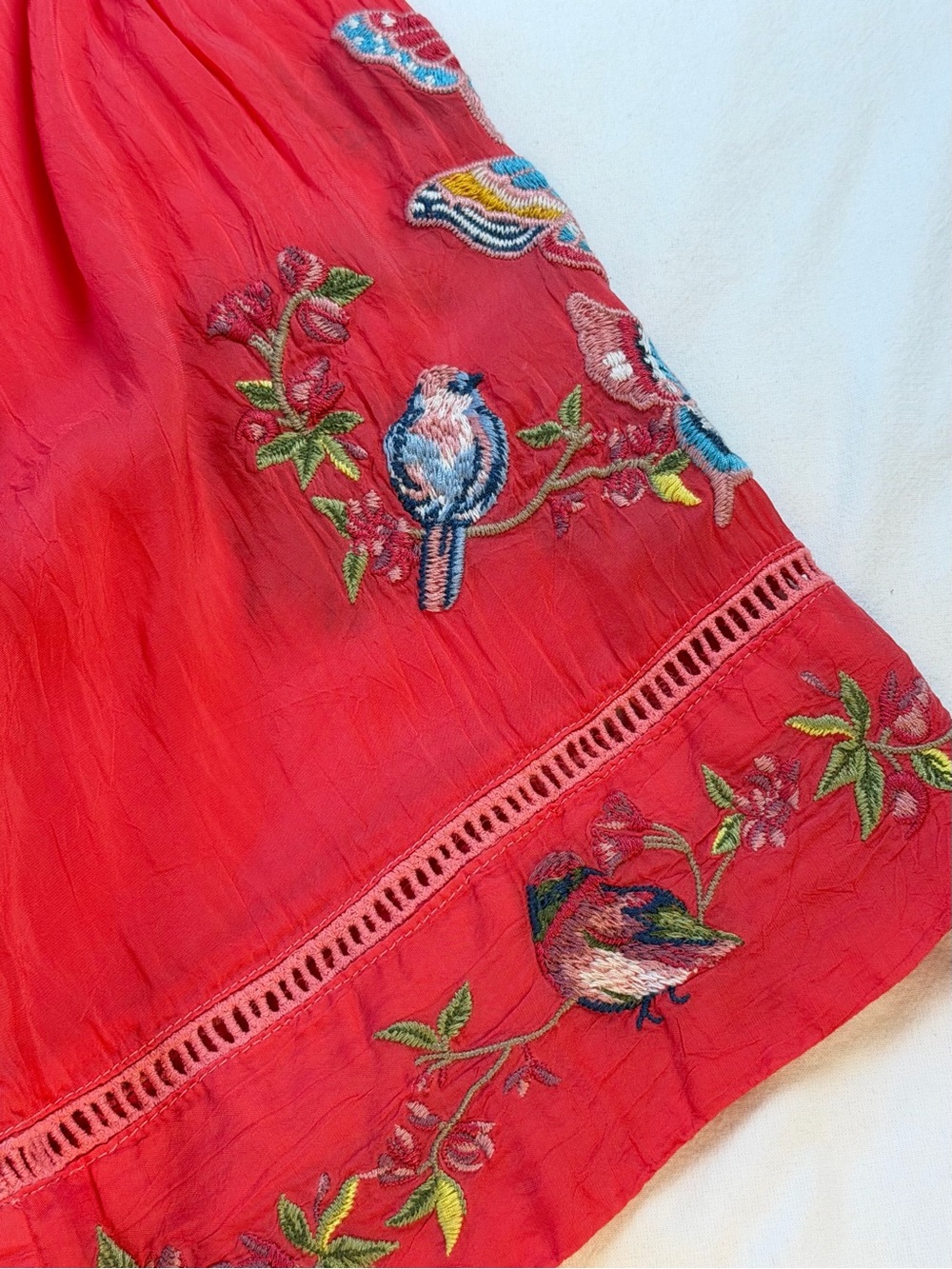 Johnny Was Farfalla Embroidered Coral Tunic Top with Butterfly and Bird  Detail - Picture 11 of 11